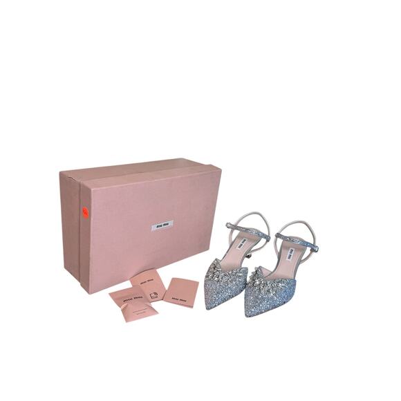 Miu Miu NIB Crystal Embellished Glitter Kitten Heel Pumps in Silver Size 38.5 - Picture 2 of 9